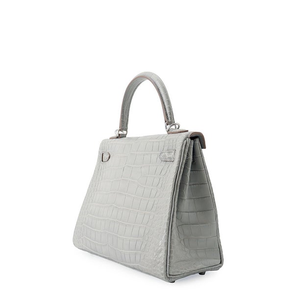 エルメス ハンドバッグ ケリー25 内縫い グリスペール/シルバー金具 アリゲーターマット K刻印 HERMES ２wayショルダー