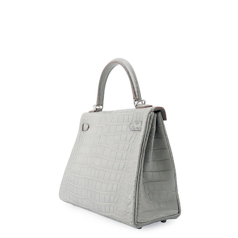 エルメス ハンドバッグ ケリー25 内縫い グリスペール/シルバー金具 アリゲーターマット K刻印 HERMES ２wayショルダー