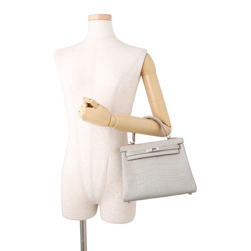 エルメス ハンドバッグ ケリー25 内縫い グリスペール/シルバー金具 アリゲーターマット K刻印 HERMES ２wayショルダー