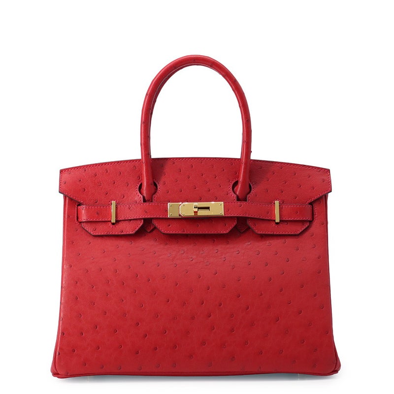 エルメス バーキン30 ルージュヴィフ/ゴールド金具 オーストリッチ D刻印 HERMES Birkin ハンドバッグ
