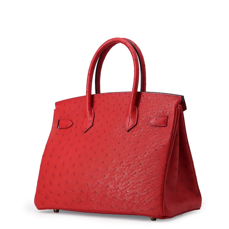 エルメス バーキン30 ルージュヴィフ/ゴールド金具 オーストリッチ D刻印 HERMES Birkin ハンドバッグ