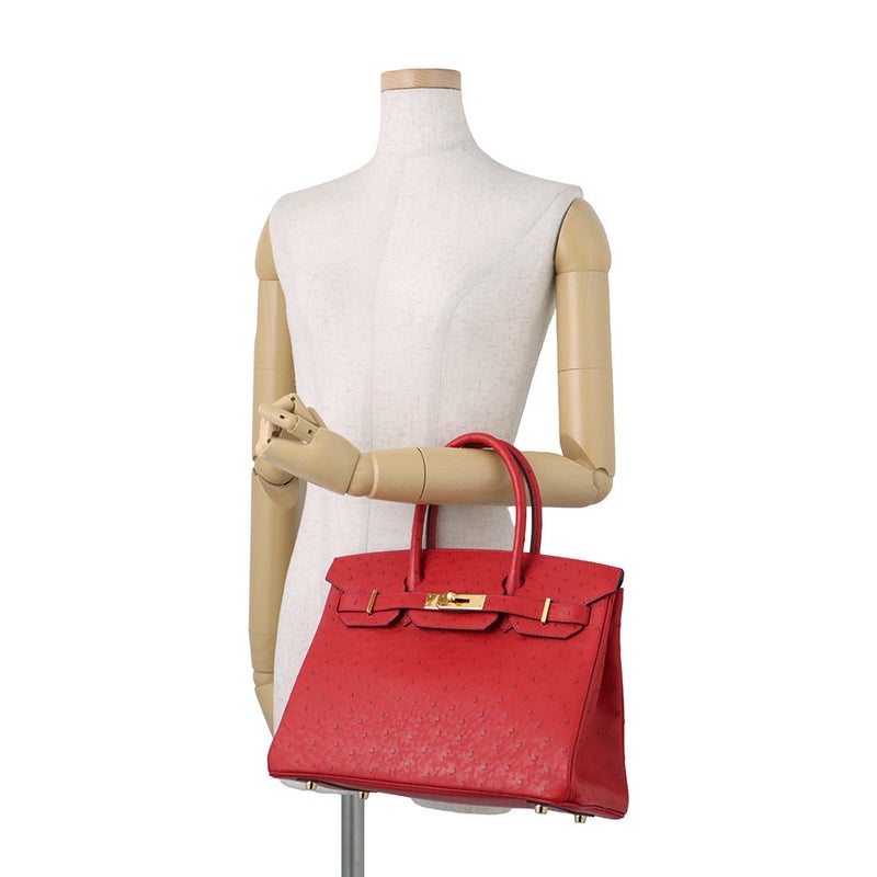 エルメス バーキン30 ルージュヴィフ/ゴールド金具 オーストリッチ D刻印 HERMES Birkin ハンドバッグ