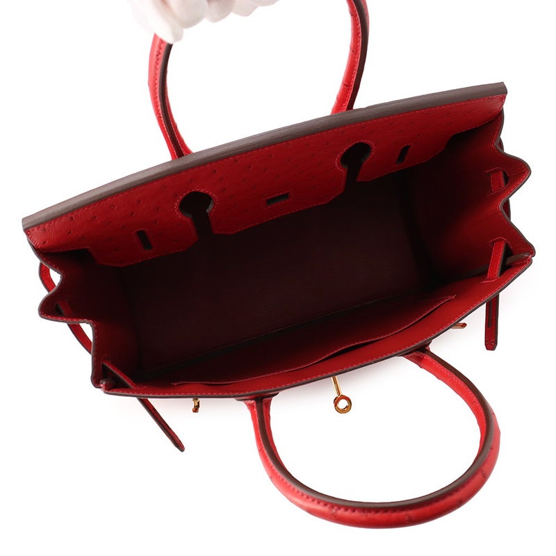 エルメス バーキン30 ルージュヴィフ/ゴールド金具 オーストリッチ D刻印 HERMES Birkin ハンドバッグ