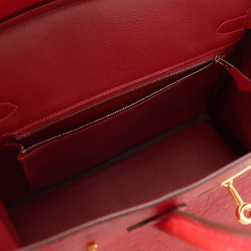 エルメス バーキン30 ルージュヴィフ/ゴールド金具 オーストリッチ D刻印 HERMES Birkin ハンドバッグ