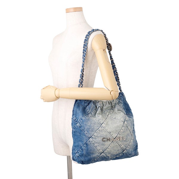 シャネル チェーンショルダーバッグ CHANEL 22 マトラッセ スモール デニム AS3260 ポーチ付き