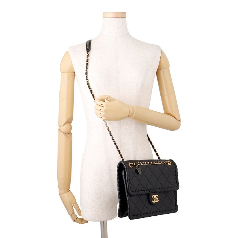 シャネル チェーンショルダーバッグ マトラッセ ココマーク シングルフラップ AS2496 CHANEL 黒