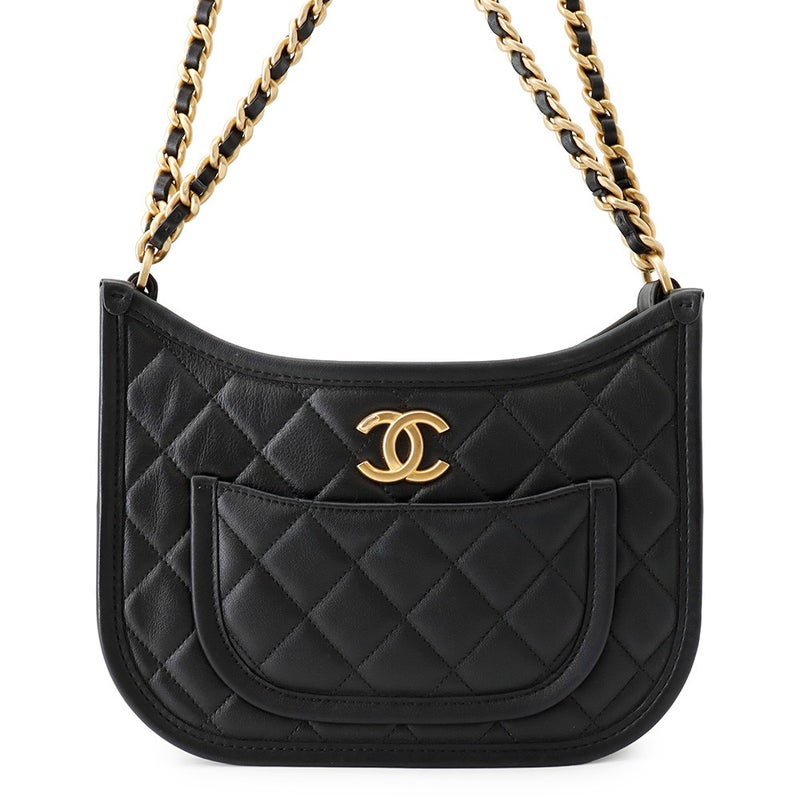 シャネル チェーンショルダーバッグ マトラッセ ココマーク チェーンホーボー カーフスキン AS4666 CHANEL 黒
