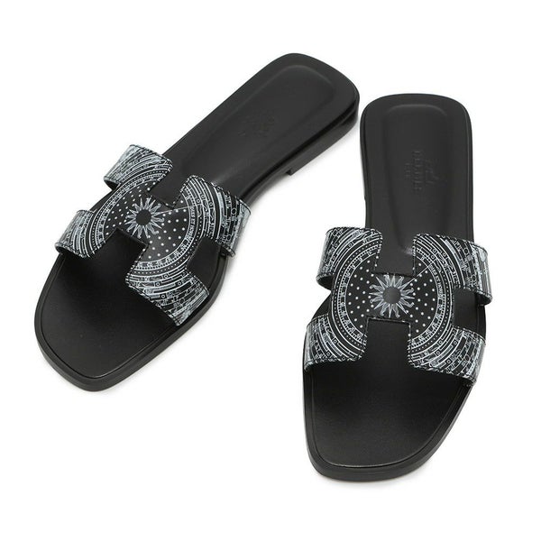 エルメス サンダル オラン 占星術 レザー レディースサイズ37 HERMES 靴 黒 白