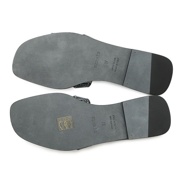 エルメス サンダル オラン 占星術 レザー レディースサイズ37 HERMES 靴 黒 白