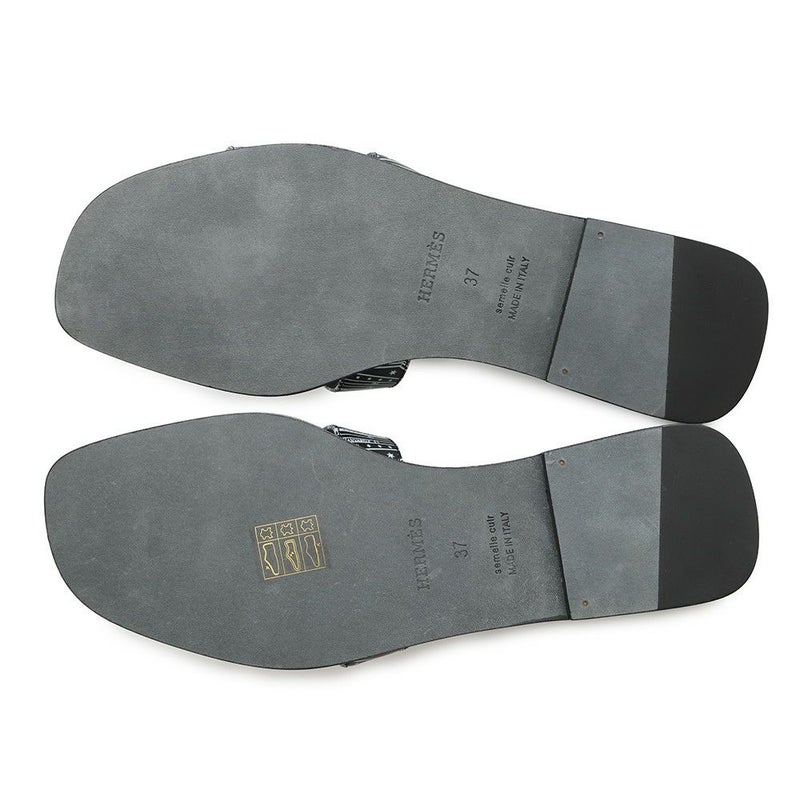 エルメス サンダル オラン 占星術 レザー レディースサイズ37 HERMES 靴 黒 白