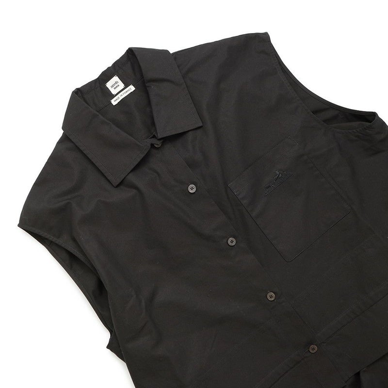 エルメス シャツワンピース カレーシュ刺繍 ノースリーブ コットン レディースサイズ40 HERMES 黒