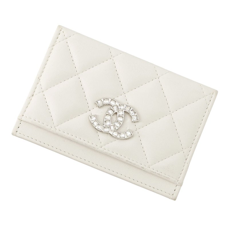 シャネル カードケース マトラッセ ココマーク ラインストーン ラムスキン AP3990 CHANEL 定期入れ 名刺入れ パスケース 白