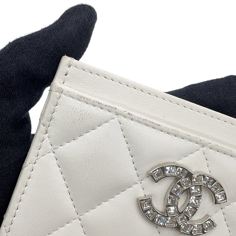 シャネル カードケース マトラッセ ココマーク ラインストーン ラムスキン AP3990 CHANEL 定期入れ 名刺入れ パスケース 白