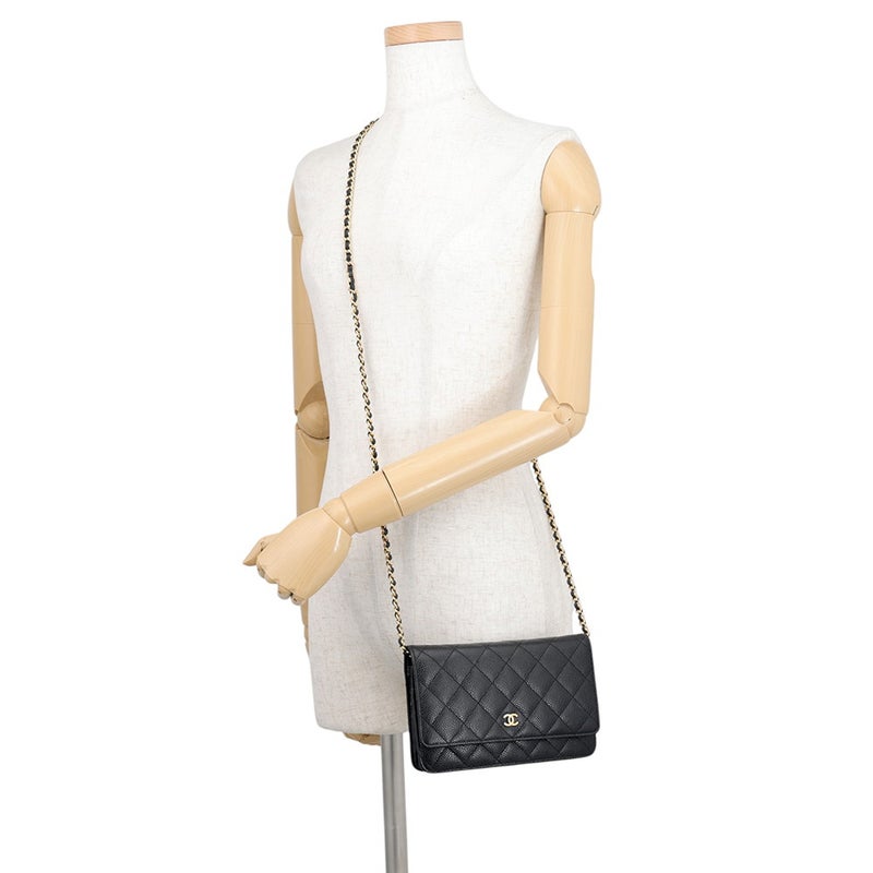シャネル チェーンウォレット クラシック マトラッセ ココマーク キャビアスキン AP0250 CHANEL 財布 黒