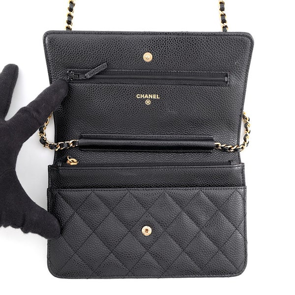 シャネル チェーンウォレット クラシック マトラッセ ココマーク キャビアスキン AP0250 CHANEL 財布 黒