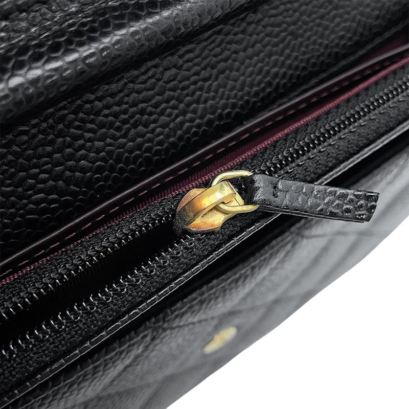 シャネル チェーンウォレット クラシック マトラッセ ココマーク キャビアスキン AP0250 CHANEL 財布 黒