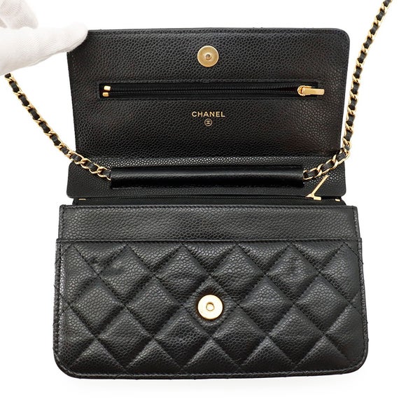 シャネル チェーンウォレット クラシック マトラッセ ココマーク キャビアスキン AP0250 CHANEL 財布 ブラック 黒