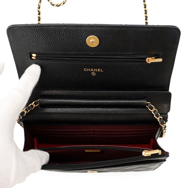 シャネル チェーンウォレット クラシック マトラッセ ココマーク キャビアスキン AP0250 CHANEL 財布 ブラック 黒