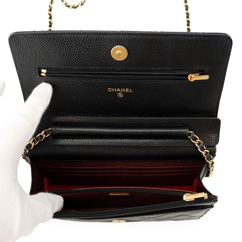 シャネル チェーンウォレット クラシック マトラッセ ココマーク キャビアスキン AP0250 CHANEL 財布 ブラック 黒