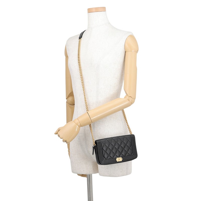 シャネル チェーンショルダーフォンケース ボーイシャネル キャビアスキン AP3013 CHANEL ポシェット 黒