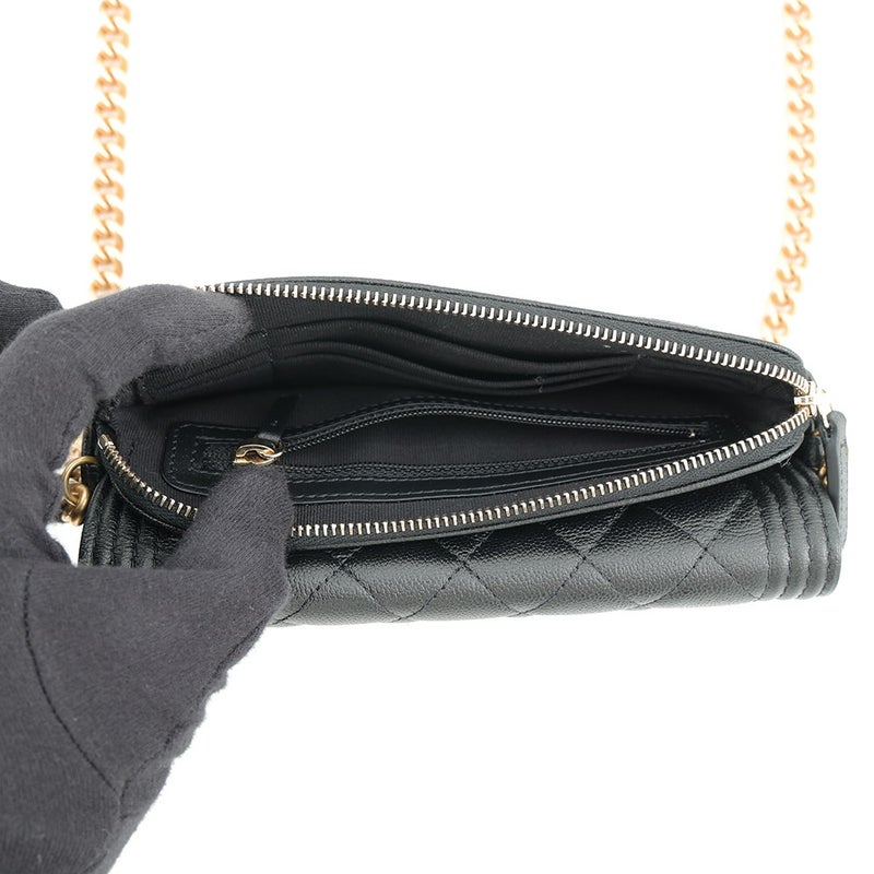 シャネル チェーンショルダーフォンケース ボーイシャネル キャビアスキン AP3013 CHANEL ポシェット 黒