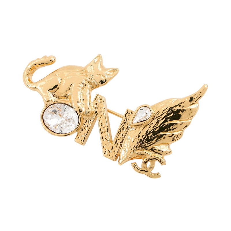 シャネル ブローチ ココマーク 猫 羽 クリスタル L26X ABH061 CHANEL アクセサリー