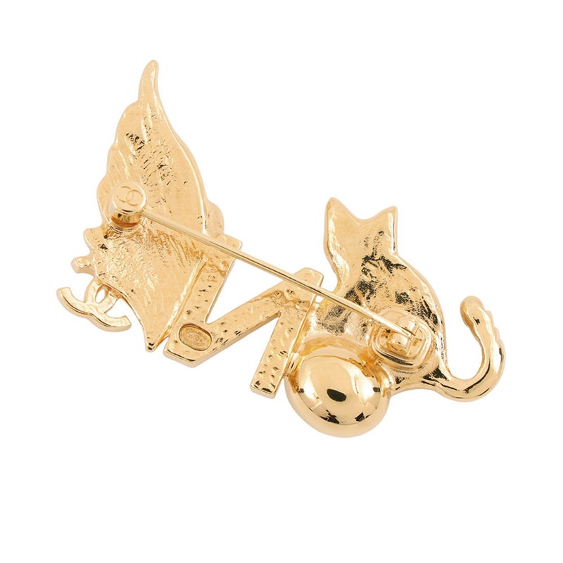 シャネル ブローチ ココマーク 猫 羽 クリスタル L26X ABH061 CHANEL アクセサリー