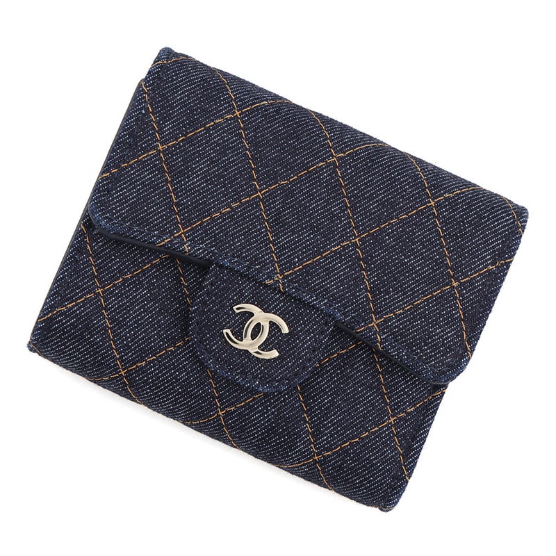 シャネル 三つ折り財布 マトラッセ ココマーク クラシック スモール フラップ ウォレット デニム AP0229 CHANEL