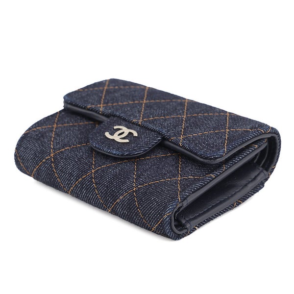 シャネル 三つ折り財布 マトラッセ ココマーク クラシック スモール フラップ ウォレット デニム AP0229 CHANEL