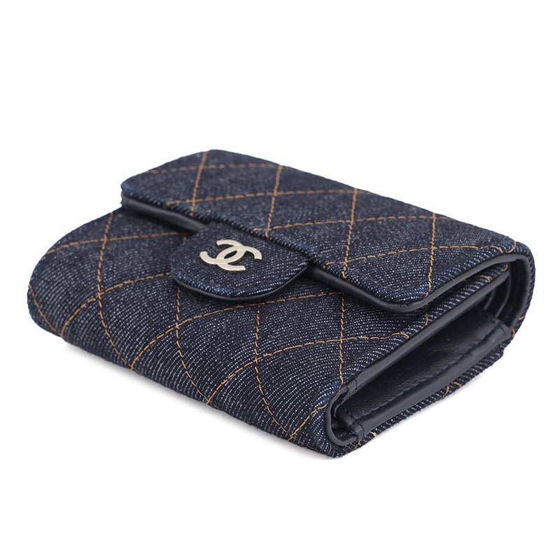 シャネル 三つ折り財布 マトラッセ ココマーク クラシック スモール フラップ ウォレット デニム AP0229 CHANEL