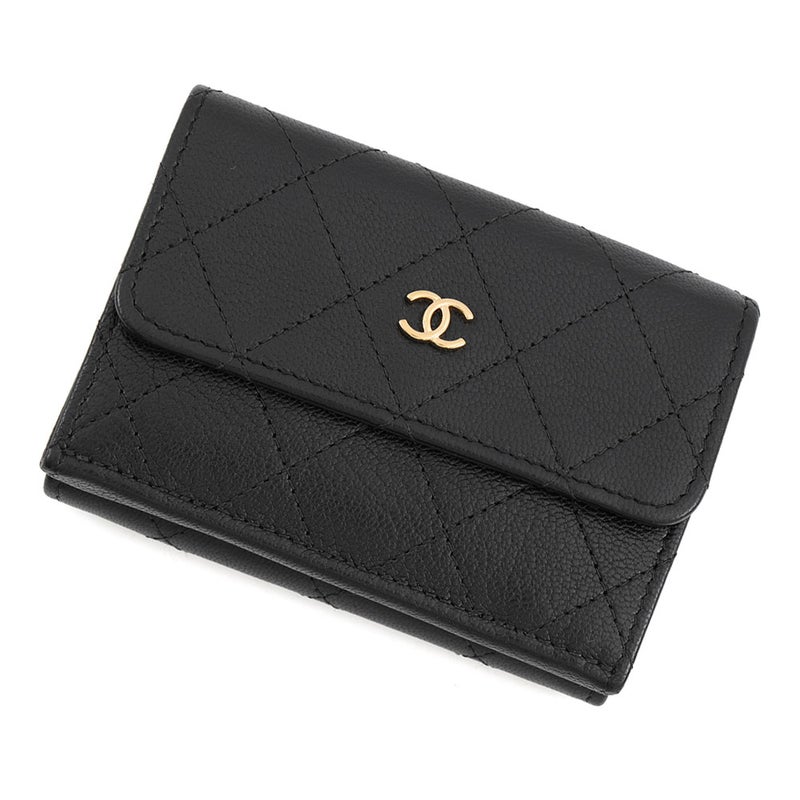 シャネル 三つ折り財布 マトラッセ ココマーク スモール フラップ ウォレット ラムスキン AP4951 CHANEL 黒