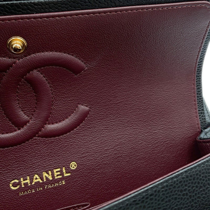 シャネル チェーンショルダーバッグ マトラッセ25 ココマーク キャビアスキン ダブルチェーン A01112 CHANEL 黒