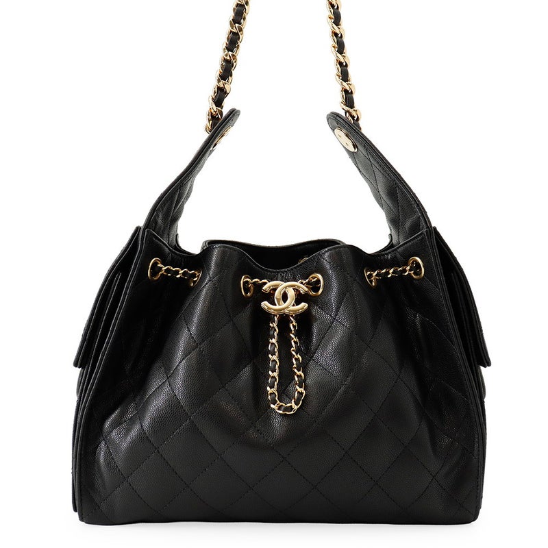 シャネル チェーンショルダーバッグ マトラッセ ココマーク CHANEL 25 スモール キャビアスキン AS5293 黒