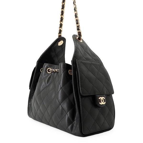 シャネル チェーンショルダーバッグ マトラッセ ココマーク CHANEL 25 スモール キャビアスキン AS5293 黒