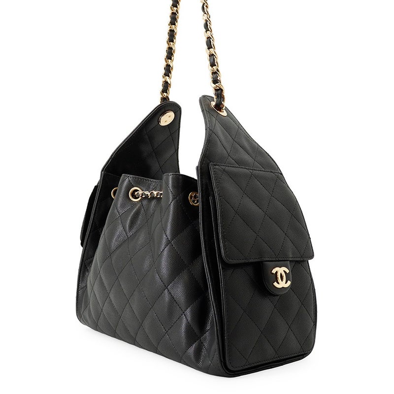シャネル チェーンショルダーバッグ マトラッセ ココマーク CHANEL 25 スモール キャビアスキン AS5293 黒