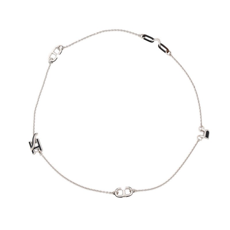 エルメス ネックレス アルファベット ブラック/シルバー金具 スイフト/バッファローホーン HERMES アクセサリー 黒