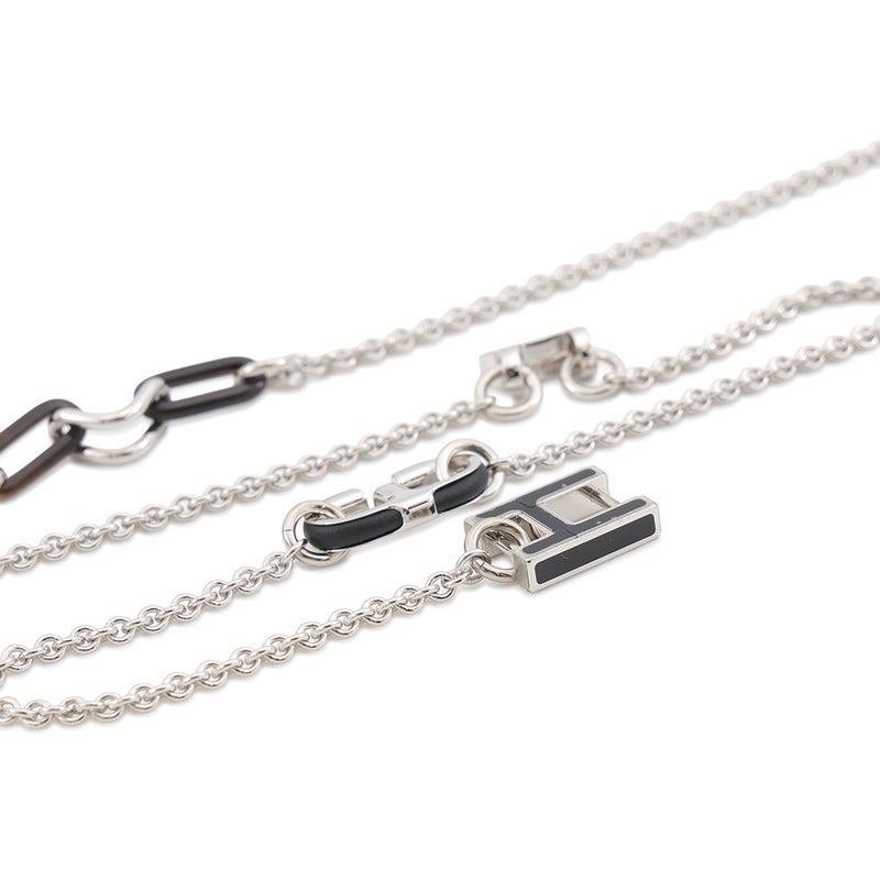 エルメス ネックレス アルファベット ブラック/シルバー金具 スイフト/バッファローホーン HERMES アクセサリー 黒