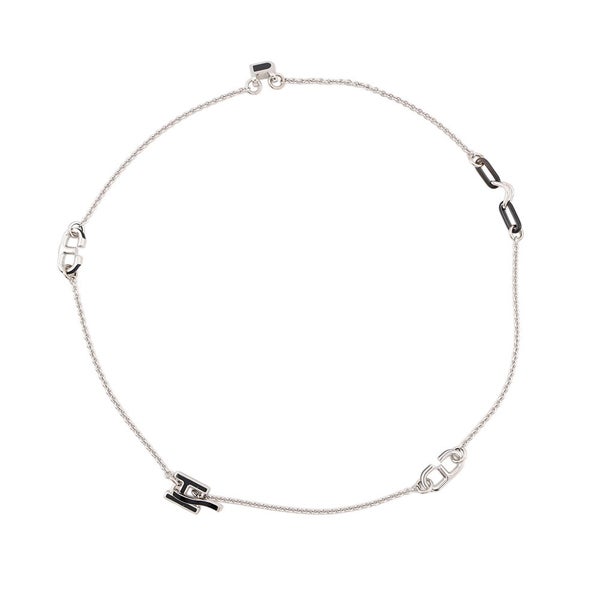 エルメス ネックレス アルファベット ブラック/シルバー金具 スイフト/バッファローホーン HERMES アクセサリー 黒