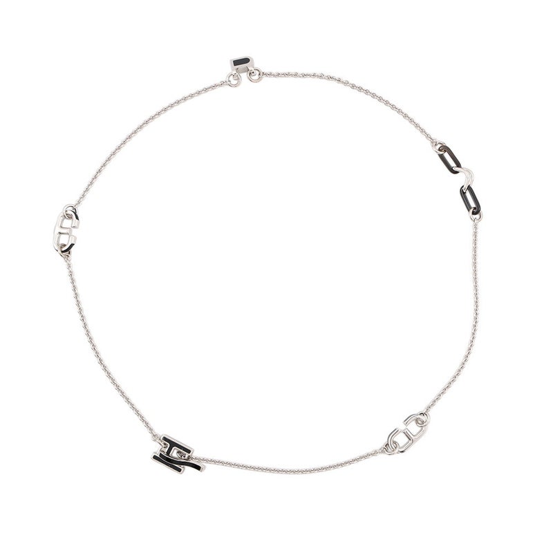エルメス ネックレス アルファベット ブラック/シルバー金具 スイフト/バッファローホーン HERMES アクセサリー 黒
