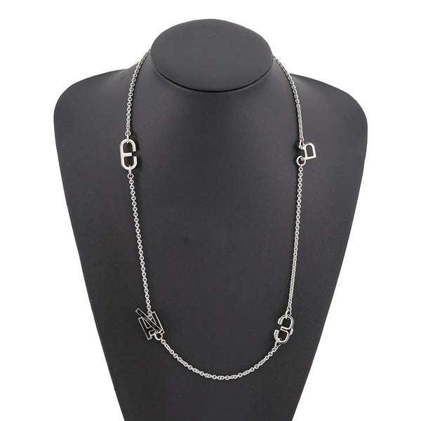 エルメス ネックレス アルファベット ブラック/シルバー金具 スイフト/バッファローホーン HERMES アクセサリー 黒