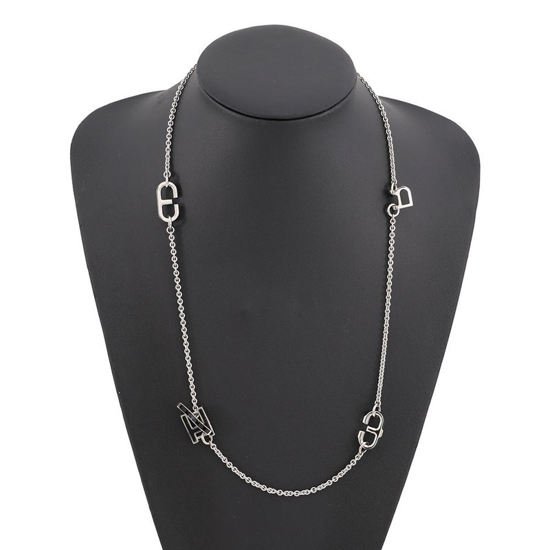 エルメス ネックレス アルファベット ブラック/シルバー金具 スイフト/バッファローホーン HERMES アクセサリー 黒