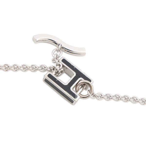 エルメス ネックレス アルファベット ブラック/シルバー金具 スイフト/バッファローホーン HERMES アクセサリー 黒