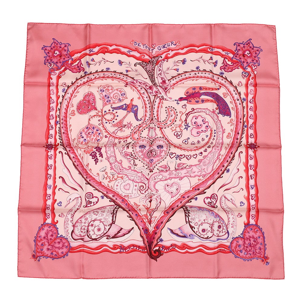 美品✨エルメス　De Tout Coeur 心を込めて　スカーフ　カレ90 エルメス スカーフ カレ90 心をこめて De Toat Coeur シルク HERMES