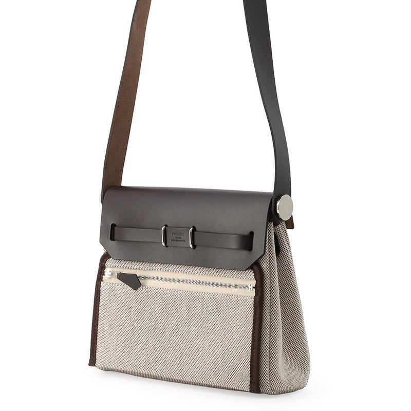 エルメス ショルダーバッグ エールバッグジップ ミニ エクリュ/エベンヌ/シルバー金具 トワルアッシュ/ヴァッシュハンター G刻印 HERMES