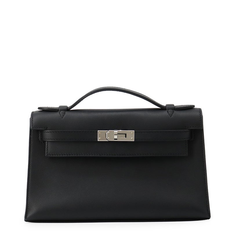 エルメス ハンドバッグ ポシェットケリー ブラック/シルバー金具 スイフト U刻印 HERMES 黒