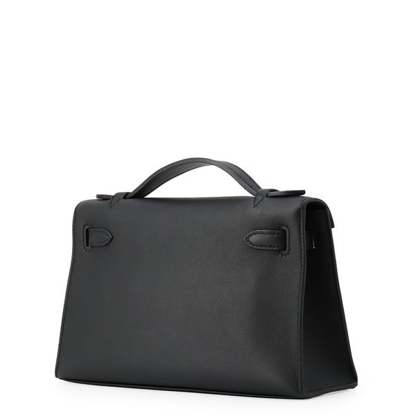 エルメス ハンドバッグ ポシェットケリー ブラック/シルバー金具 スイフト U刻印 HERMES 黒