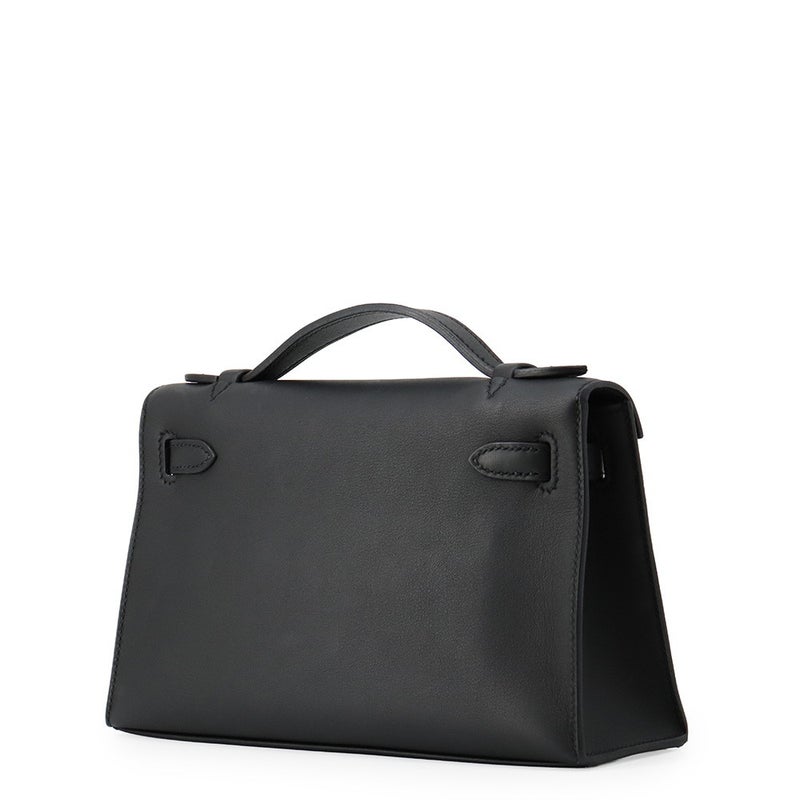 エルメス ハンドバッグ ポシェットケリー ブラック/シルバー金具 スイフト U刻印 HERMES 黒