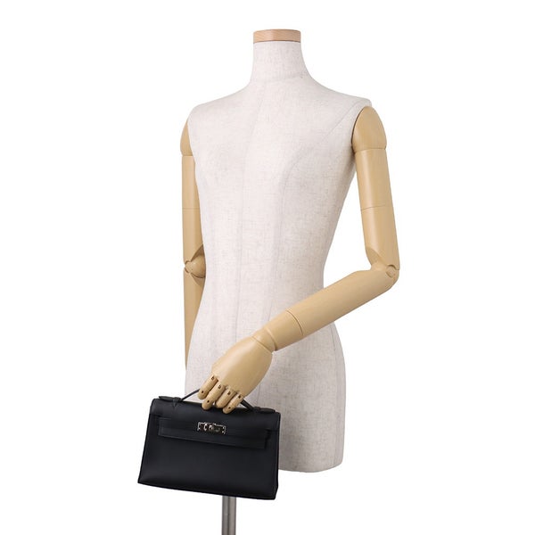 エルメス ハンドバッグ ポシェットケリー ブラック/シルバー金具 スイフト U刻印 HERMES 黒