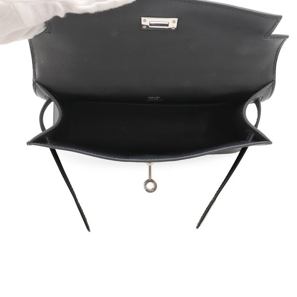 エルメス ハンドバッグ ポシェットケリー ブラック/シルバー金具 スイフト U刻印 HERMES 黒