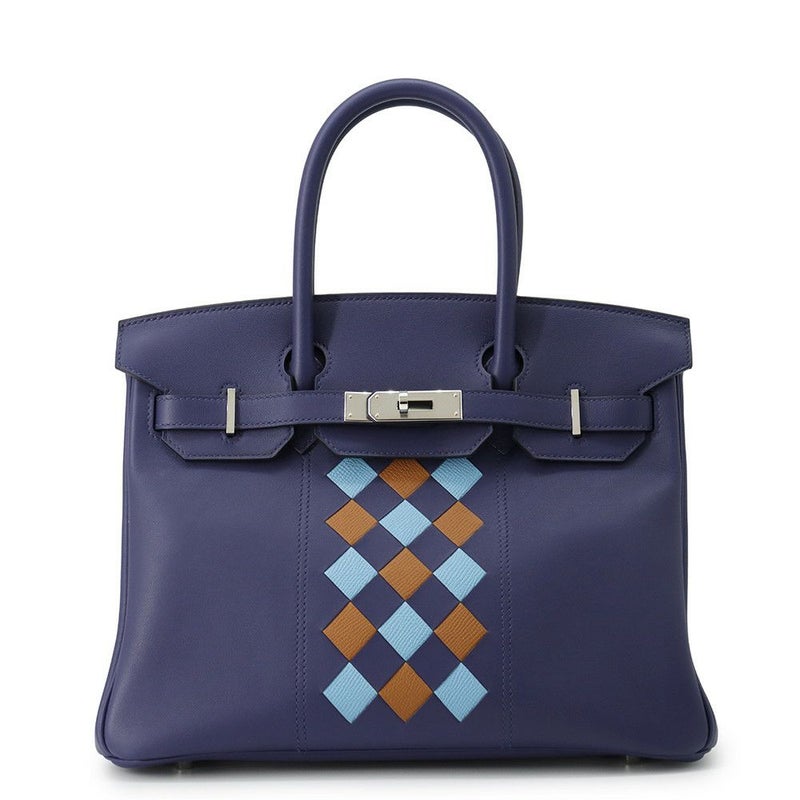 エルメス バーキン30 トレサージュ ブルーアンクル/ブルーデゥノール/ゴールド/シルバー金具 スイフト/エプソン D刻印